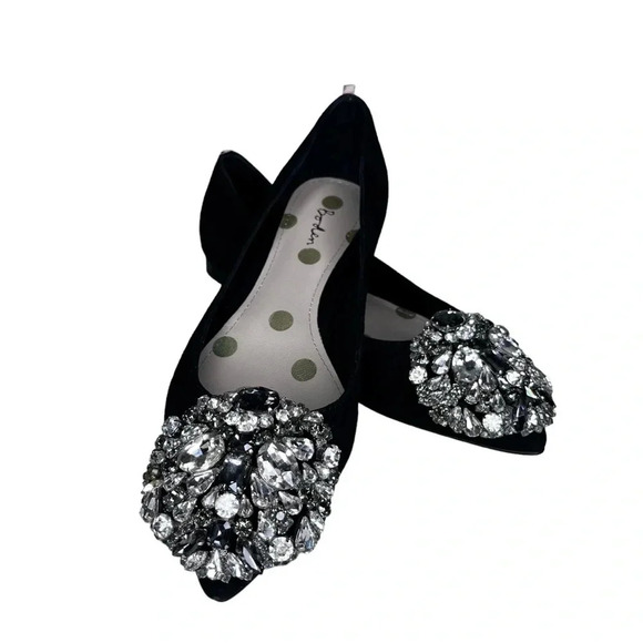 Boden Pointy Black Suede Flats with Jewel Embellishments Size EU 36 or US 5.5 - Picture 1 of 10